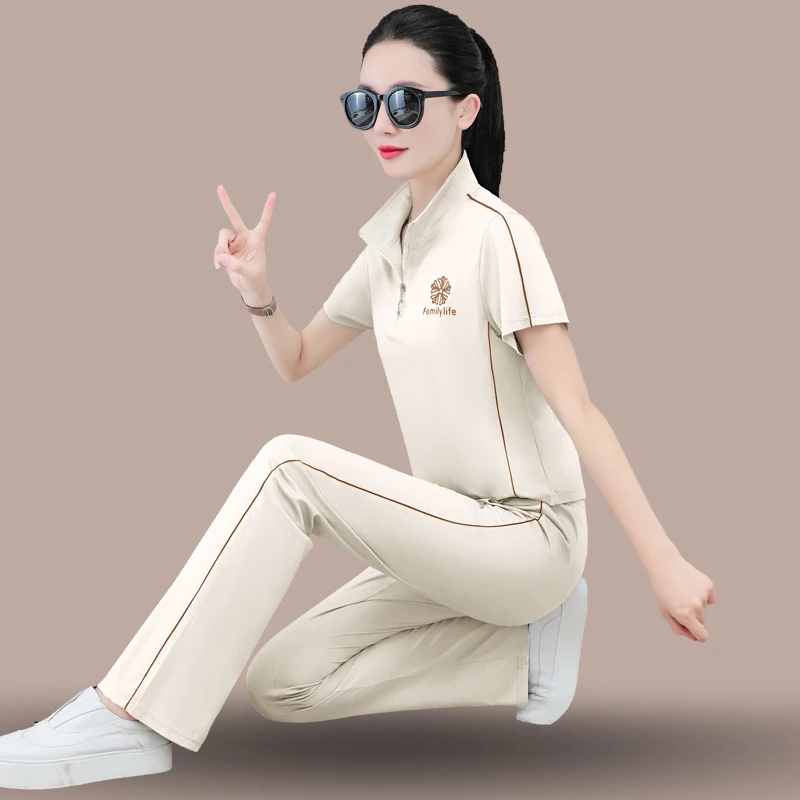 【直播】休闲运动服套装女2025夏季新款宽松显瘦薄款短袖女士两件套