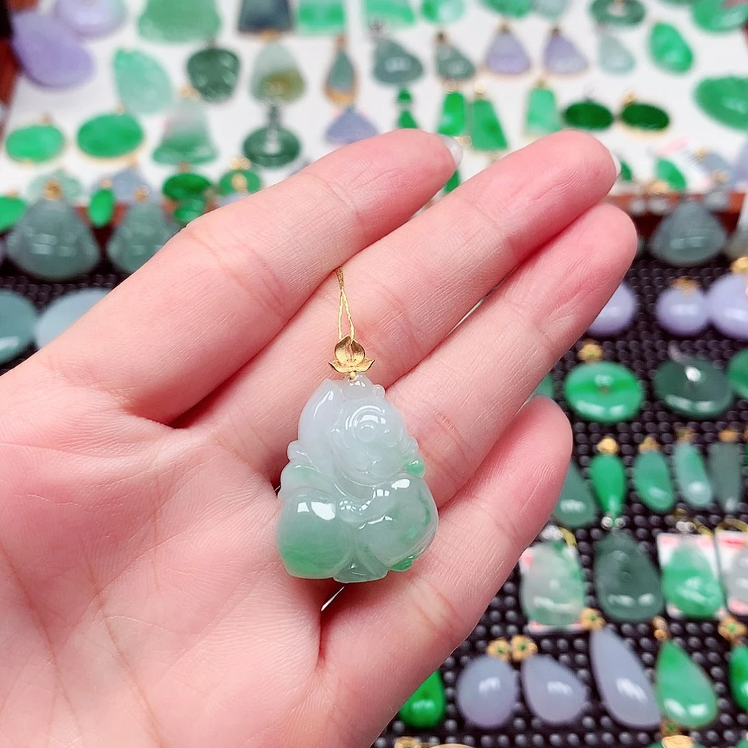 翡翠18K金镶嵌吊坠(不含链)