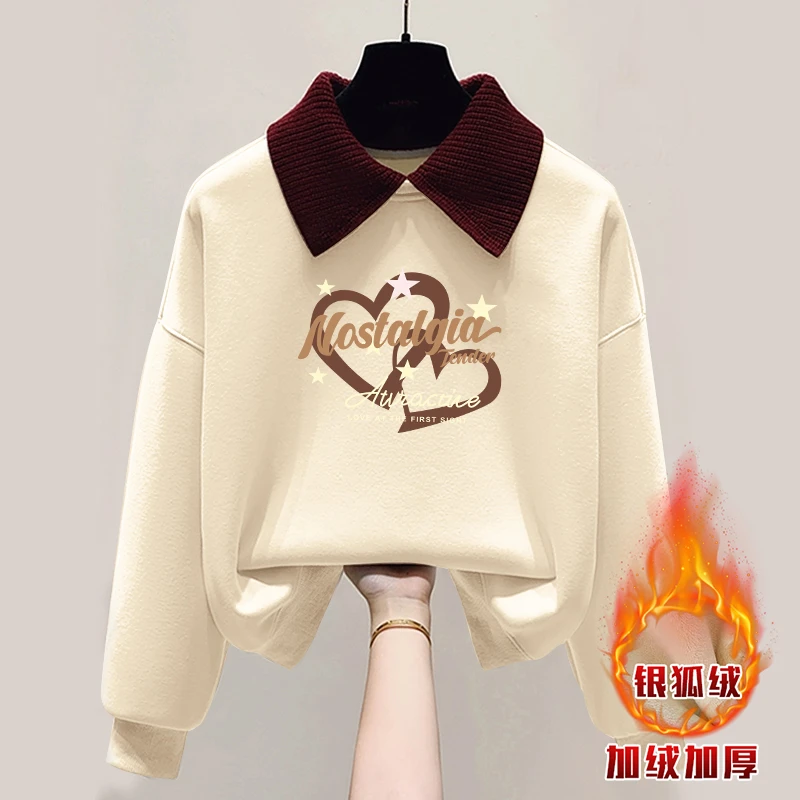 安可拉红2025秋冬新款加绒加厚polo领卫衣宽松遮肉高品质上衣