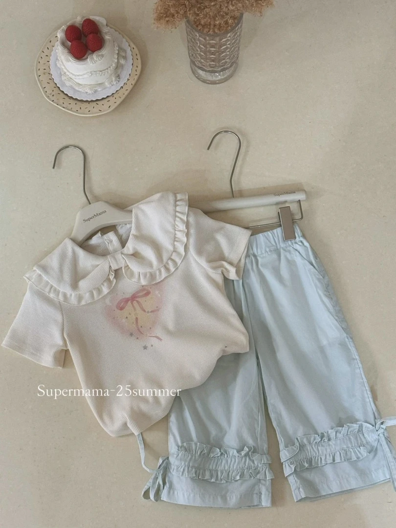 夏季碎花夏装卡通动漫纯色小童套装上衣童装女娃娃衫休闲韩版