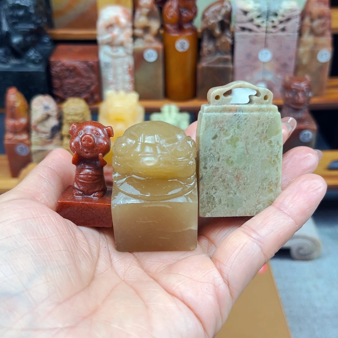 寿山石印石幽*影闪购商品瑕疵料3方