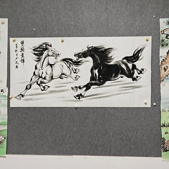 国画纯手绘作品双骏呈祥