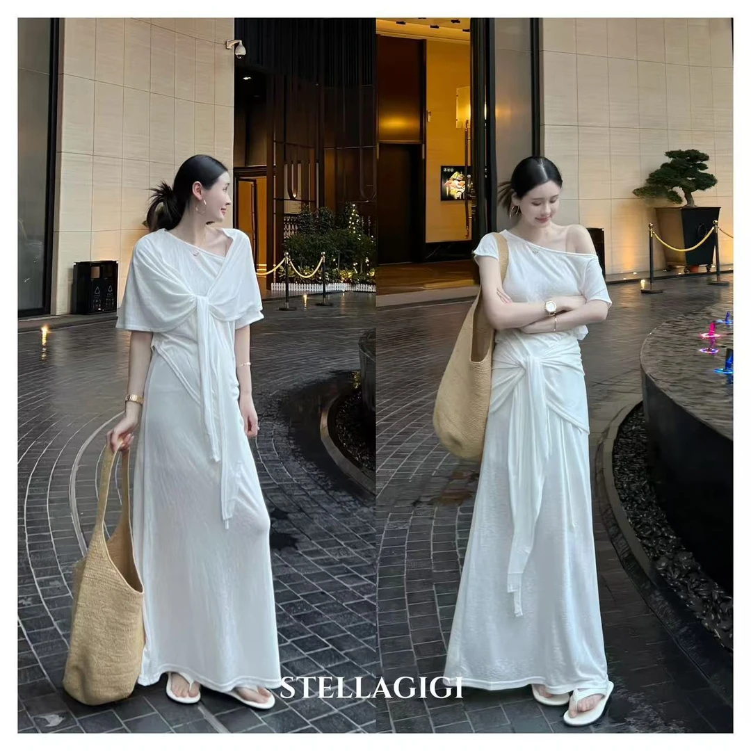 SG / 郭幂幂 SS 气质高级感 披肩T恤+半身裙三件套TZ-20251549