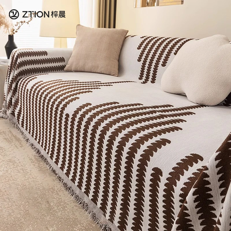 雪尼尔千鸟格沙发巾四季通用防猫抓防滑高级靠背巾