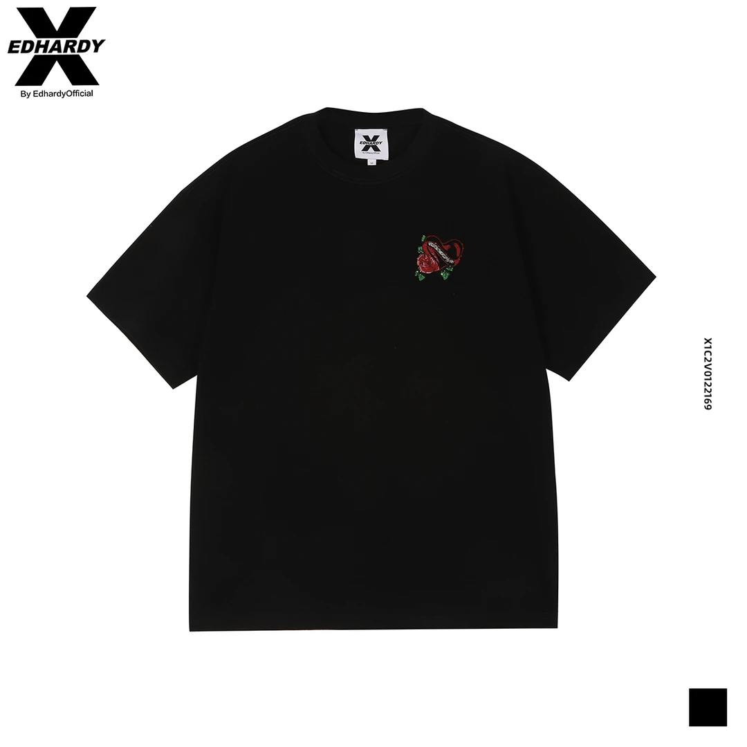 EDHARDY X夏季宽松时尚百搭拔印烫钻纯棉T恤X1C2V0122169