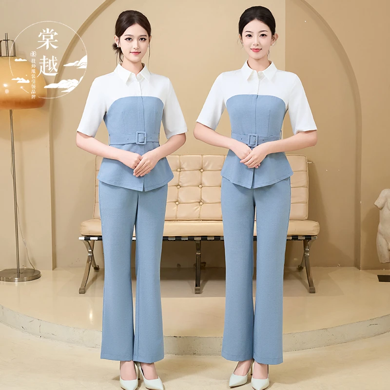 棠越2025新款足疗足浴技师工作服养生会所理疗美容长裤套装4841