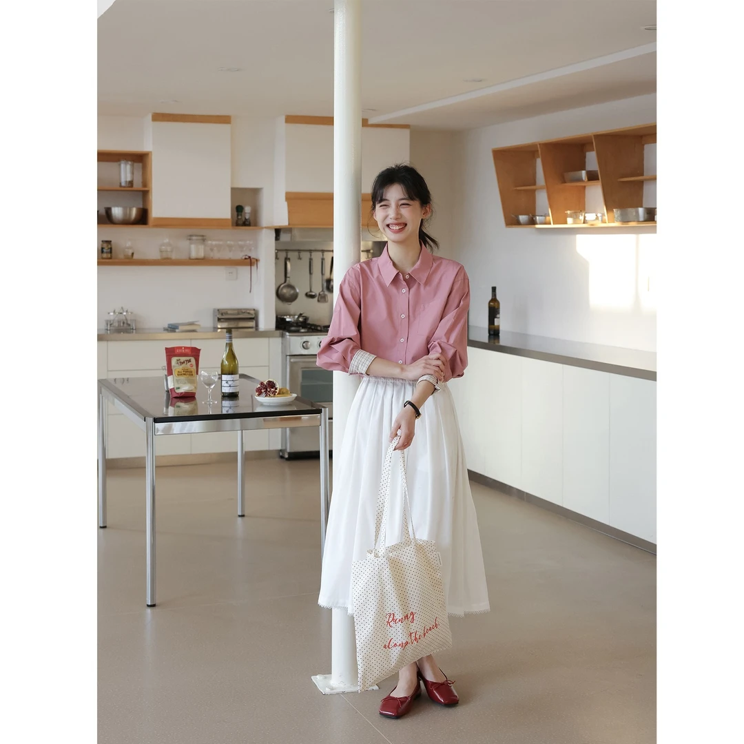 玛嘉莉故事/领子可拆！粉衬衫女秋内搭长袖上衣衬衣白/糯米不开花