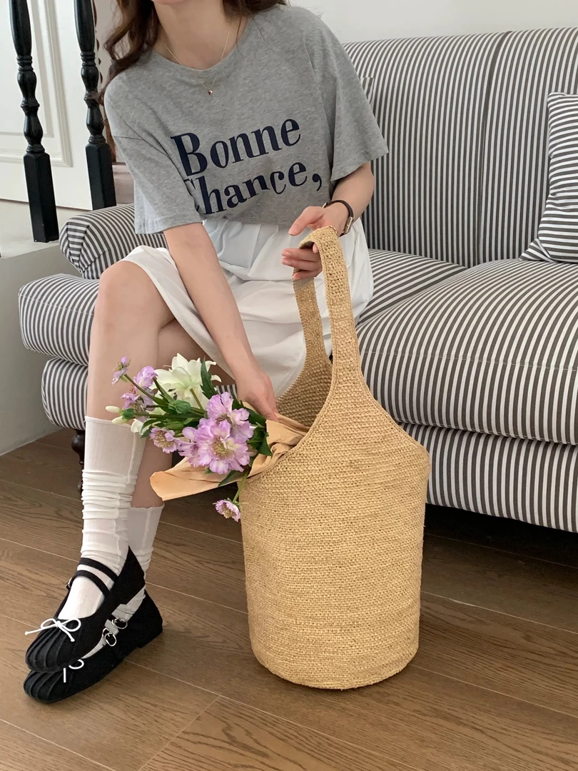 日系拉菲草耐刮单肩包卡位可折叠敞口清新甜美度假草编包