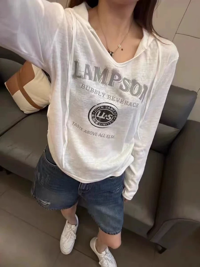 新款爆款长袖卫衣带帽韩版字母重工印花T恤小众网红洋气炸街女装t