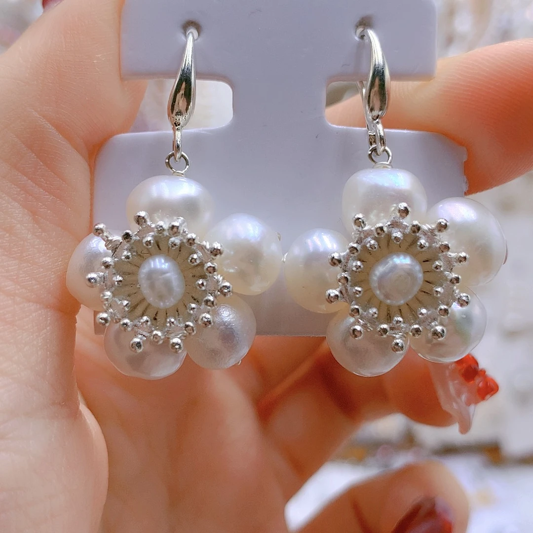 银S925镶嵌耳饰淡水珍珠
