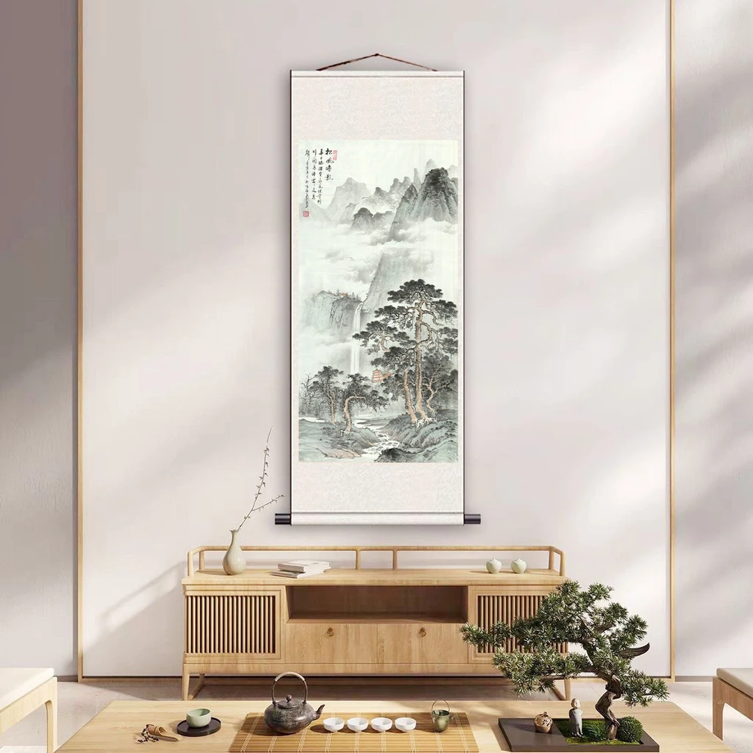 三尺《松峰塔影》中堂画玄关画艺术装饰画软装裱