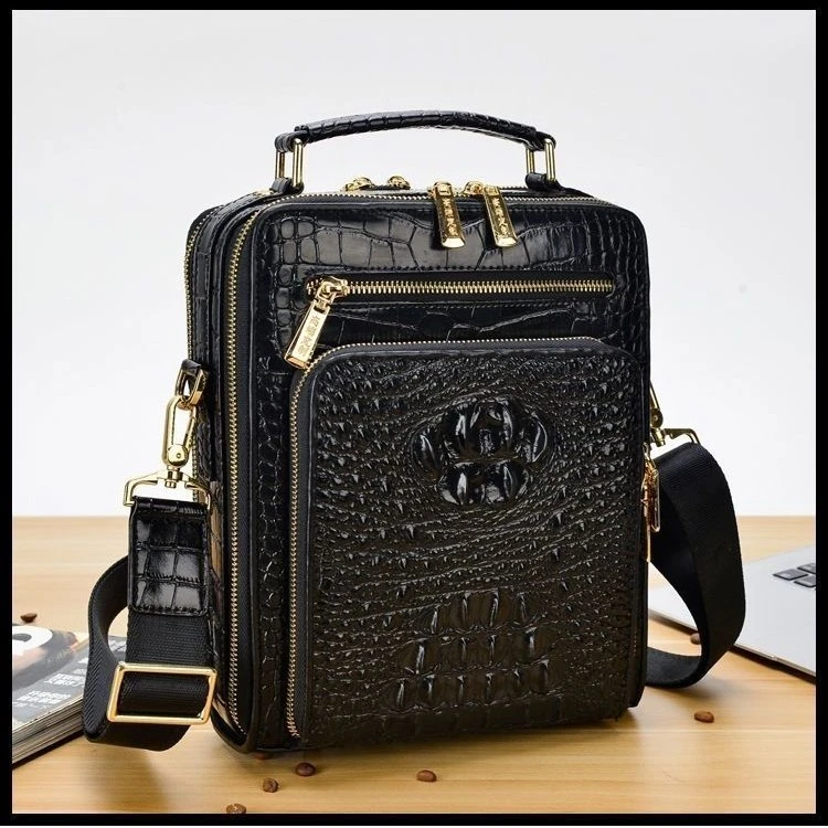 泰国男士单肩斜挎包真皮鳄鱼皮手提包休闲男包竖款跨包出差商务
