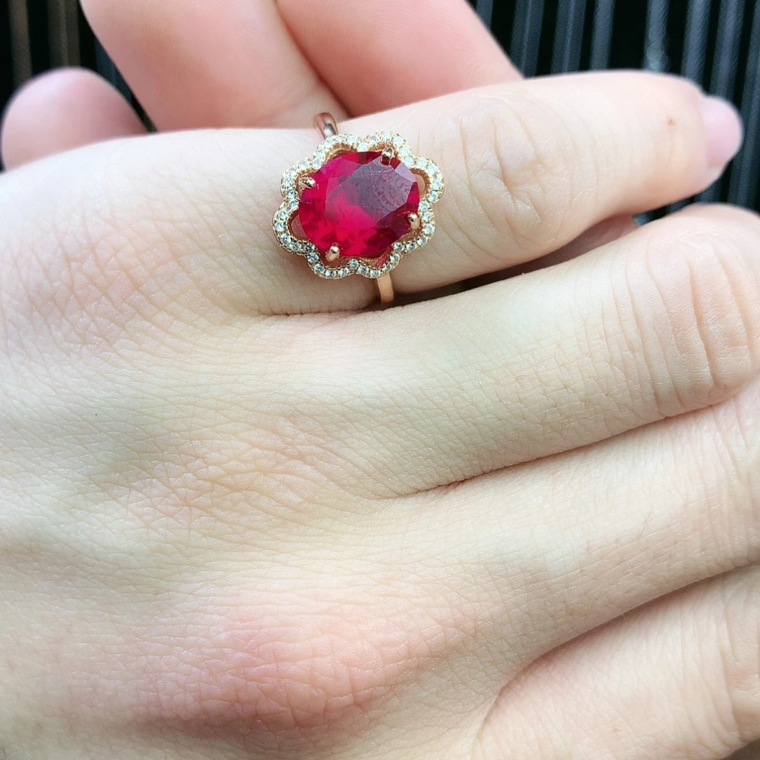 红宝石戒指银S925镶嵌