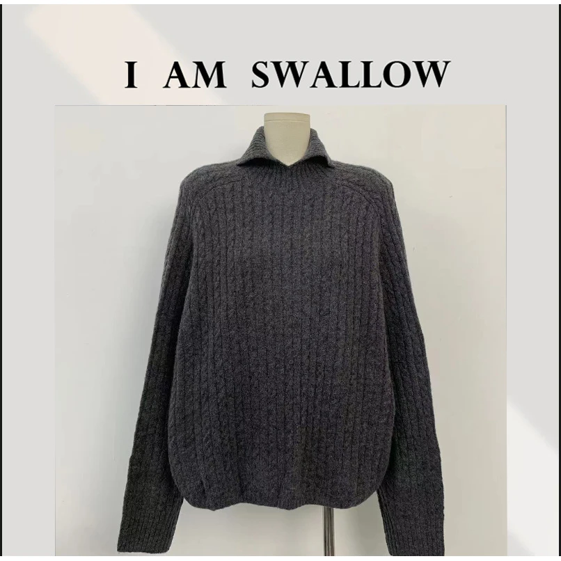 【A/M Swallow】25Ss秋季新款羊绒翻领小V领毛衣5433#401