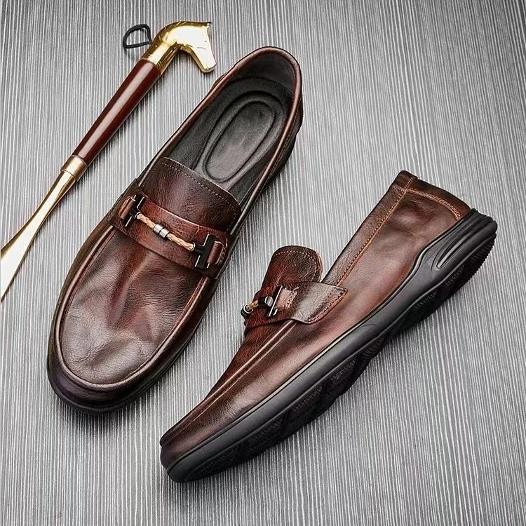 ICCLEK透气懒人鞋夏季新款软底舒适豆豆鞋一脚蹬圆头套脚皮鞋男