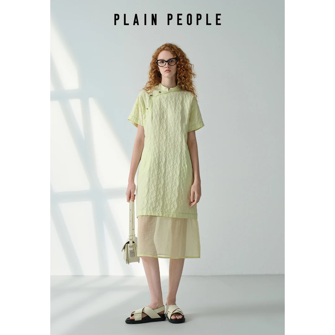 PLAIN PEOPLE【法式浪漫度假】提花气质新中式连衣裙女2025夏款