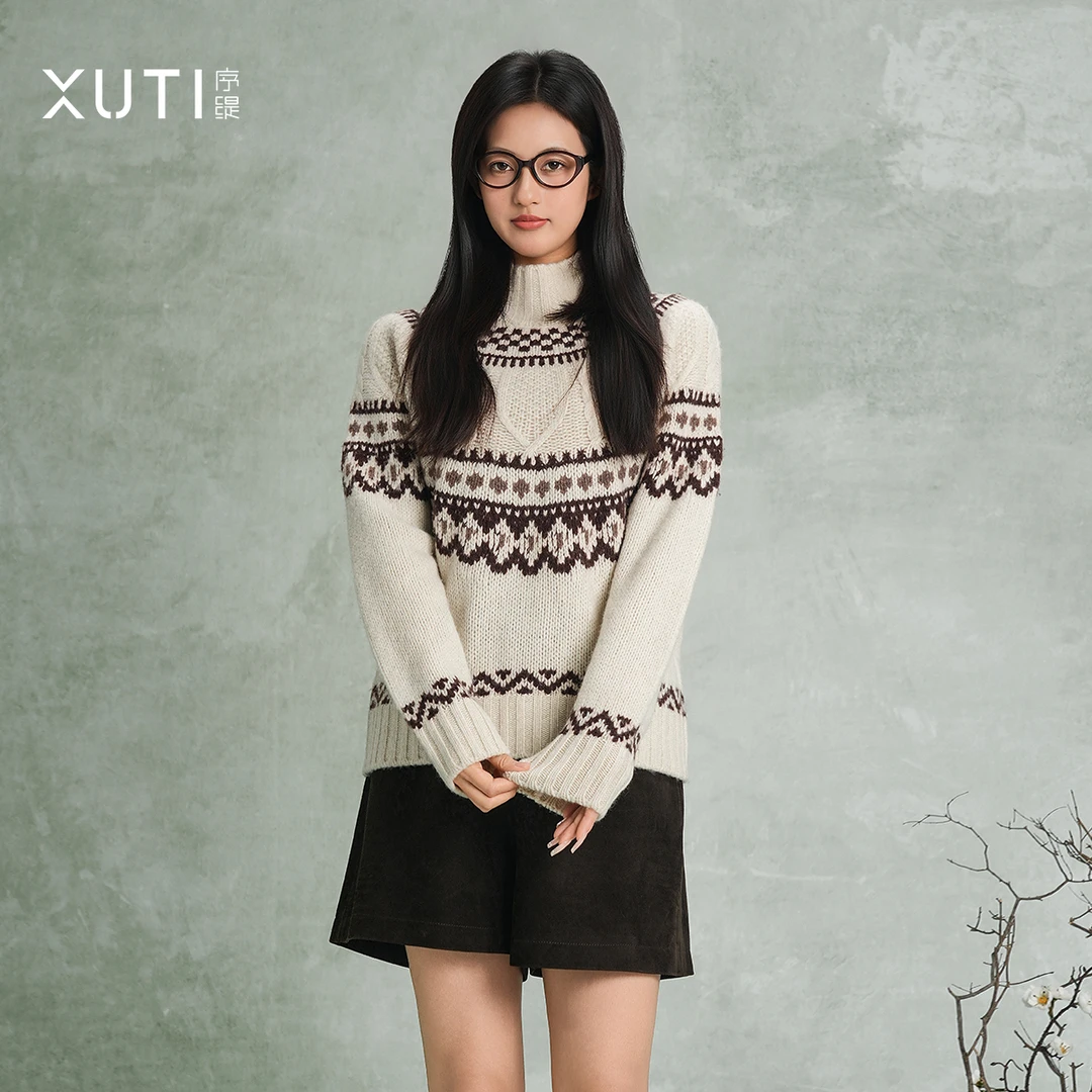 序缇100%牦牛绒绵羊毛针织上衣女2025冬季新款毛衣H321-27865
