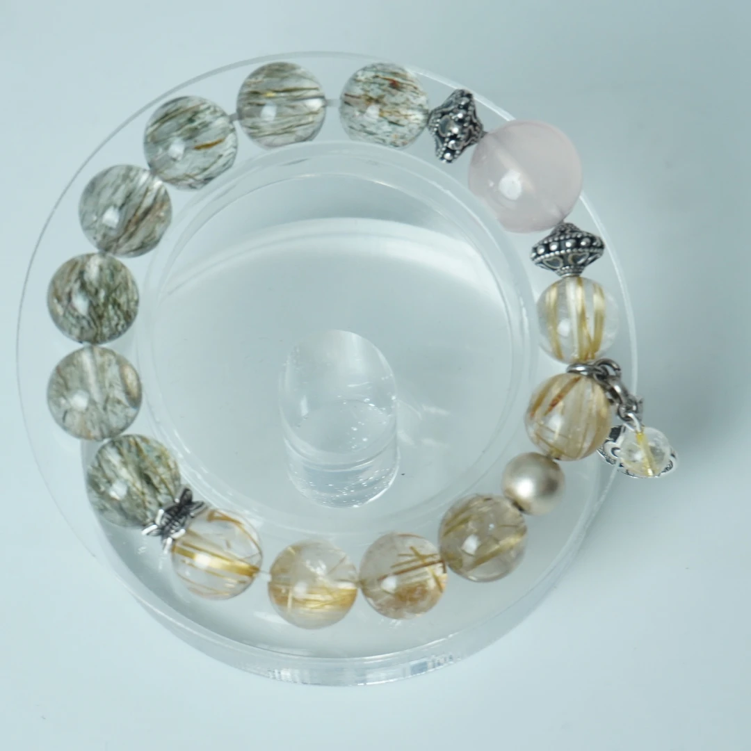 「金碧辉煌」钛晶 碧玺发 水晶手串