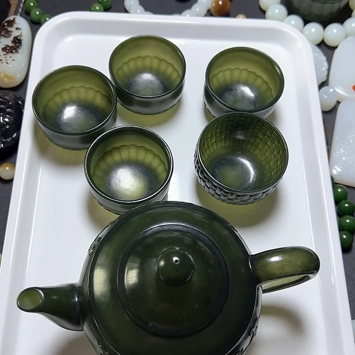 和田玉茶具6件套未镶嵌