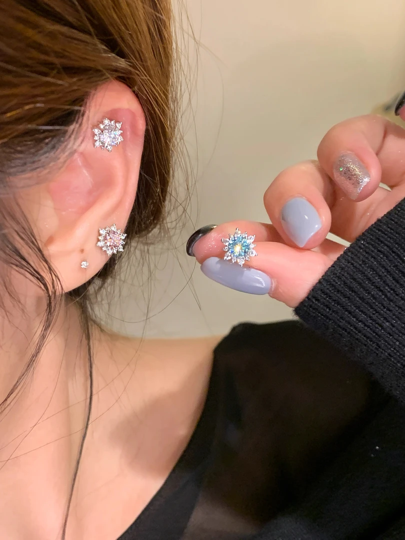 钛钢锆石耳饰 锆石耳钉 2支颜色自选轻奢小众耳骨钉气质