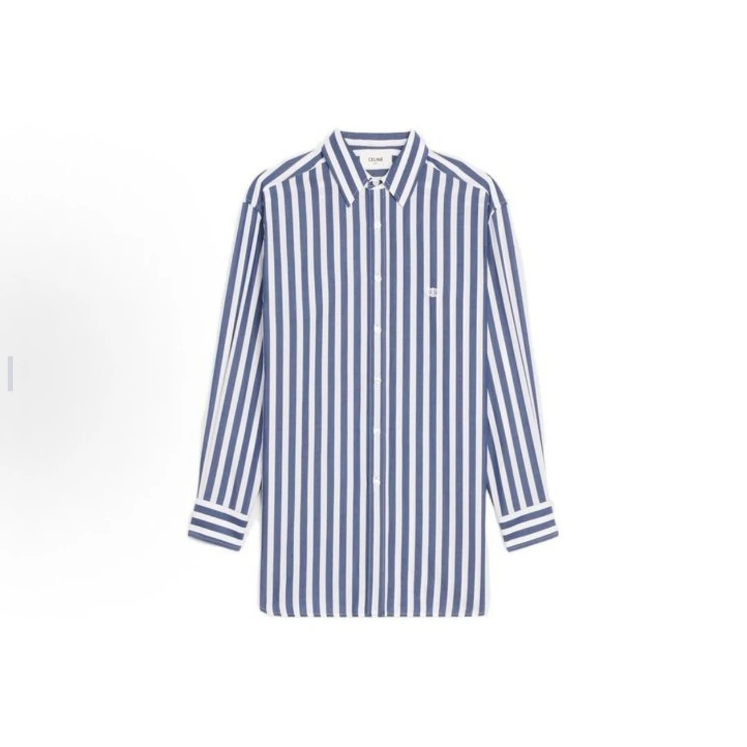 99新 Celine/思琳 白蓝条纹凯旋门衬衫 40码