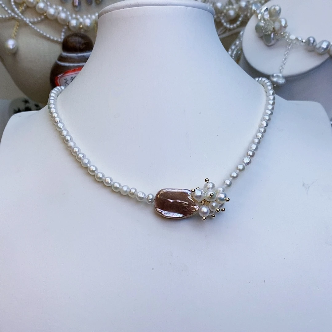 淡水珍珠颈饰银S925镶嵌