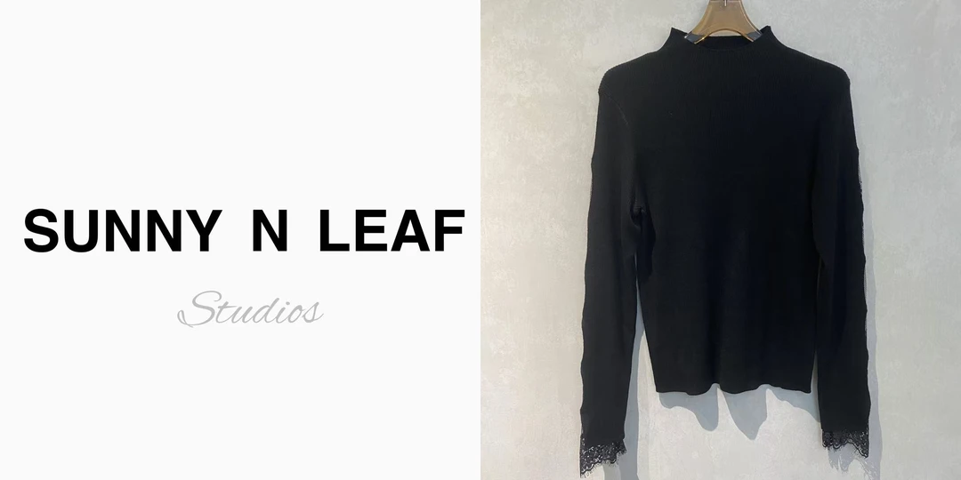 SUNNY N LEAF 秋季时尚百搭显瘦袖口拼接蕾丝打底T恤 1557