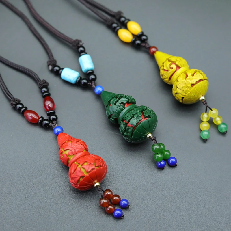 ZN非遗技艺 雕漆葫芦吊坠 手工漆器