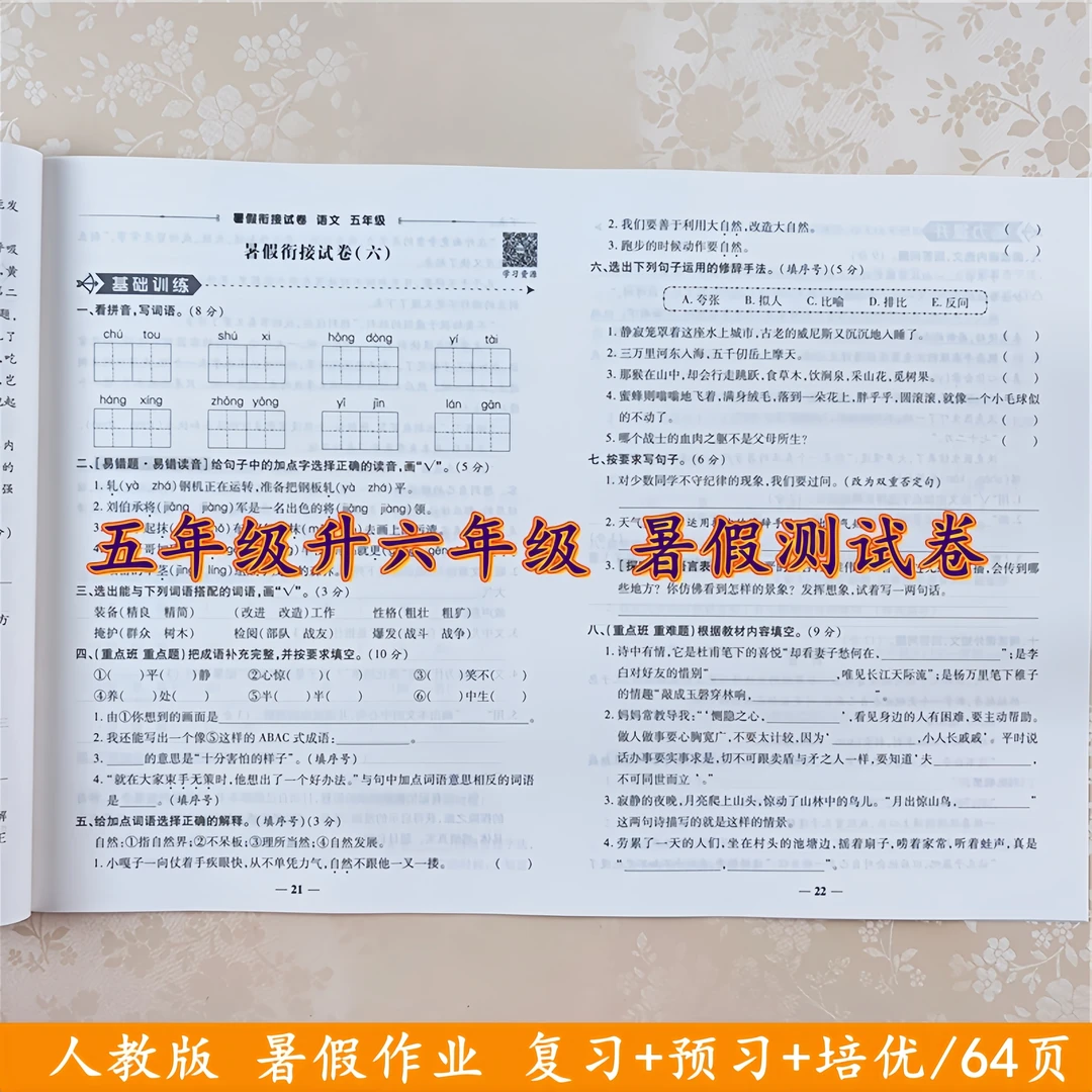 暑假试卷五年级升六年级暑假衔接训练人教版五年级下册同步测试卷
