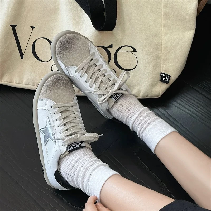 星星厚底脏脏鞋女2025夏季新款系带真皮运动休闲鞋 AME 1687-28