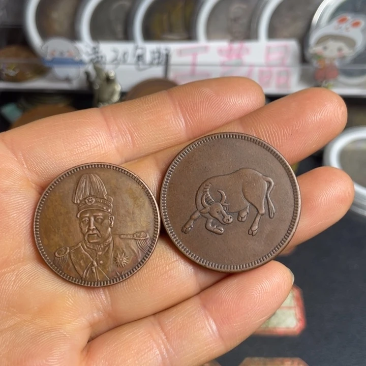 君***洪铜两枚铜币工艺品摆件