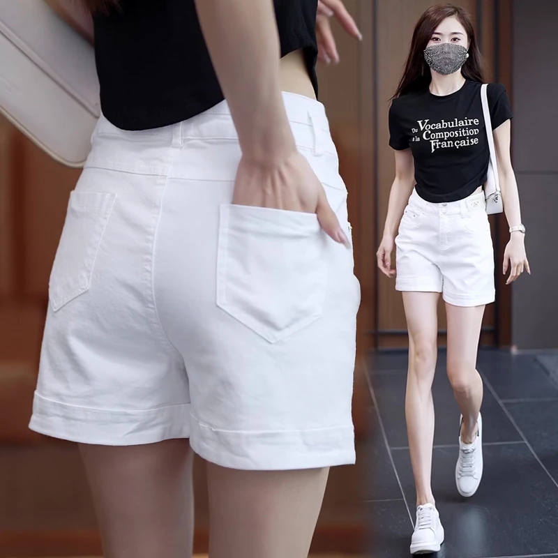休闲白色软牛仔短裤女夏季薄款2025年新款高腰宽松直筒阔腿五分裤