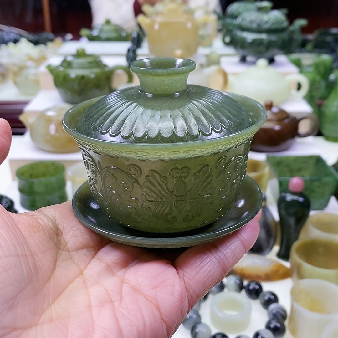 和田玉盖碗未镶嵌阿*灯