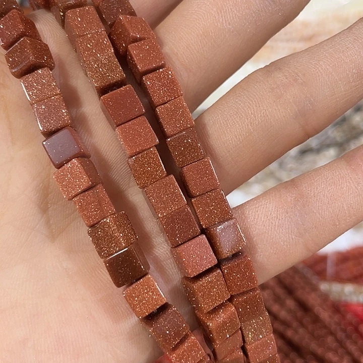 玛瑙/玉髓合金珠宝半成品3条6mm金沙方糖18厘米