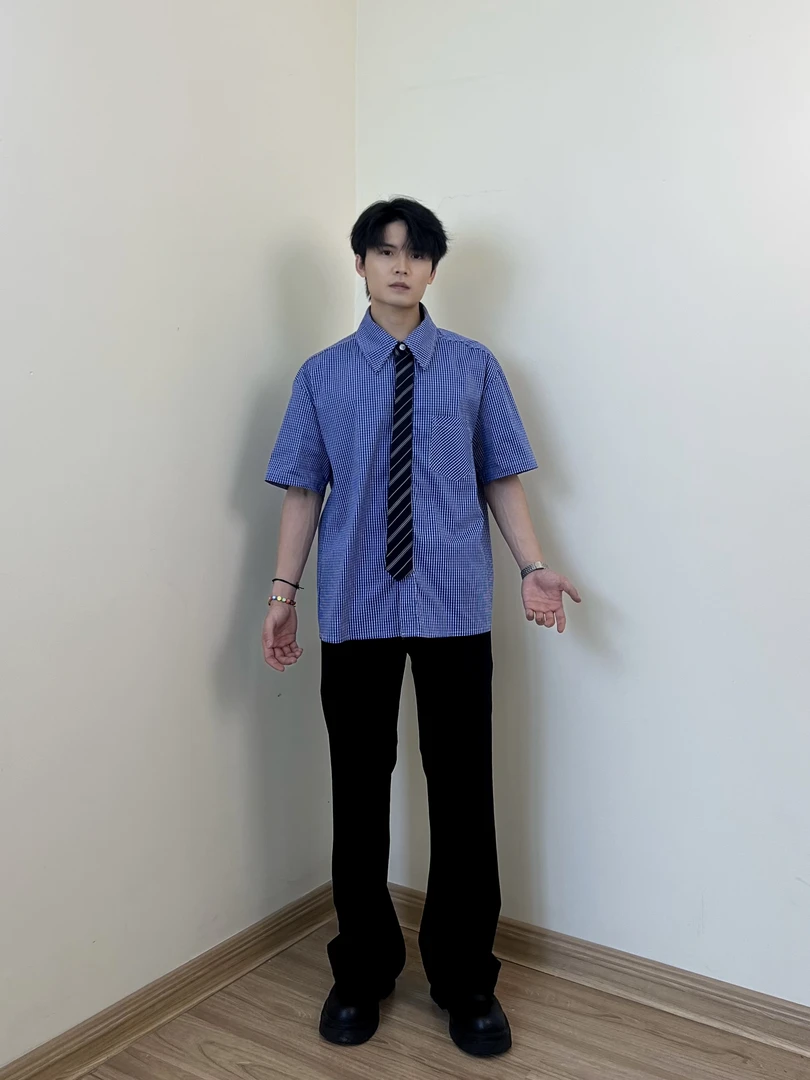 【ZuJun】纯色格子衬衫短袖