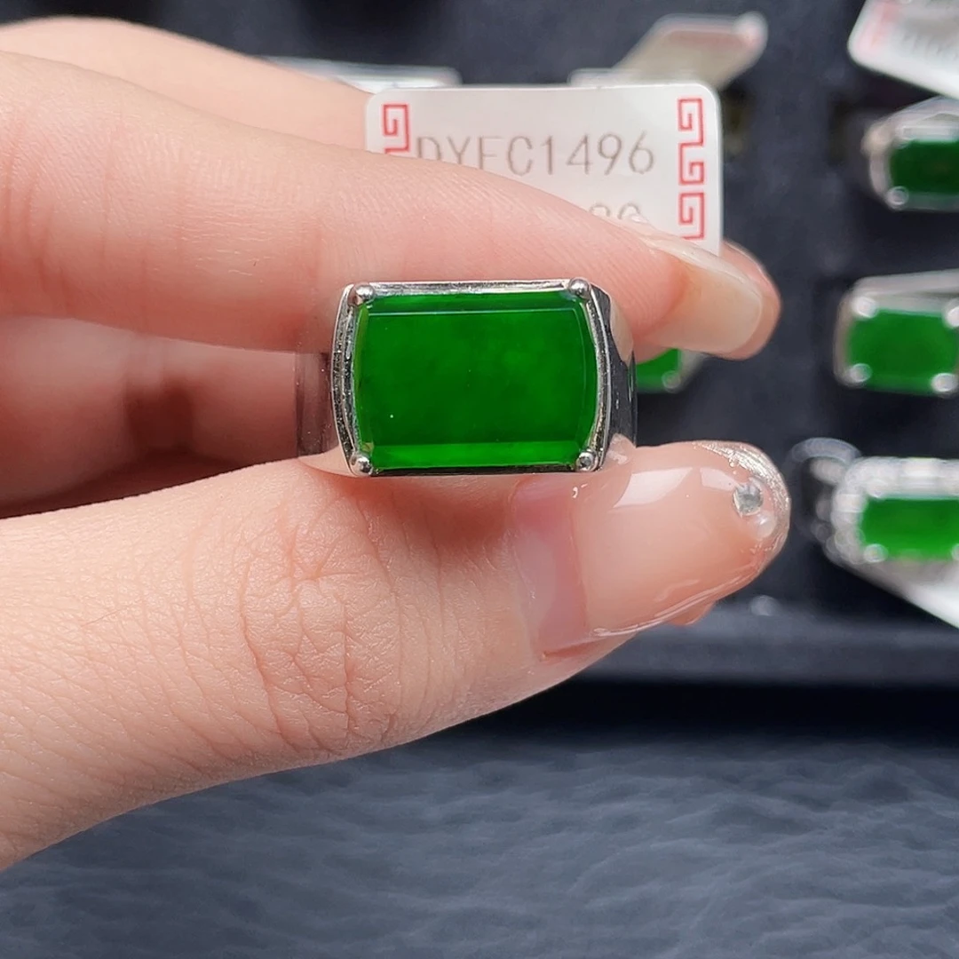 翡翠戒指银S925镶嵌平*顺编号1496