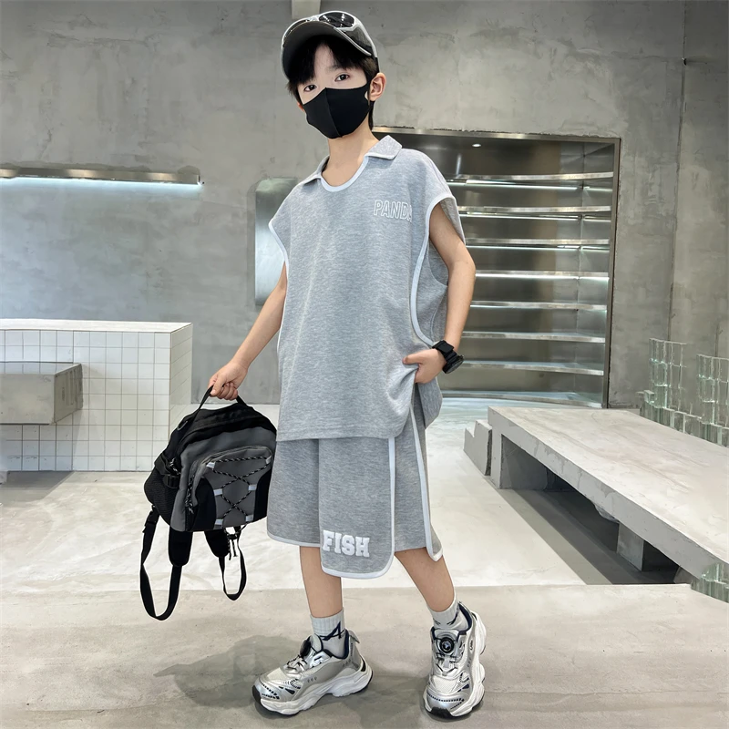 男童夏装无袖套装6-12岁潮款帅气男孩中大童夏季薄款背心儿童夏款