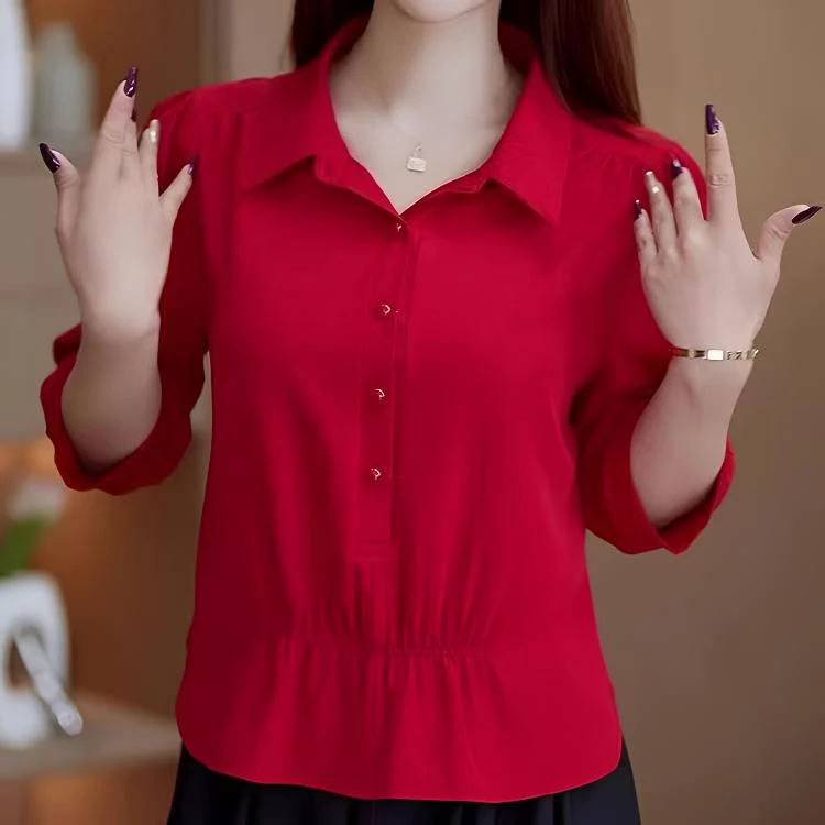 夏季新款2025时尚中袖宽松气质减龄显瘦设计感洋气套头衬衫上衣女