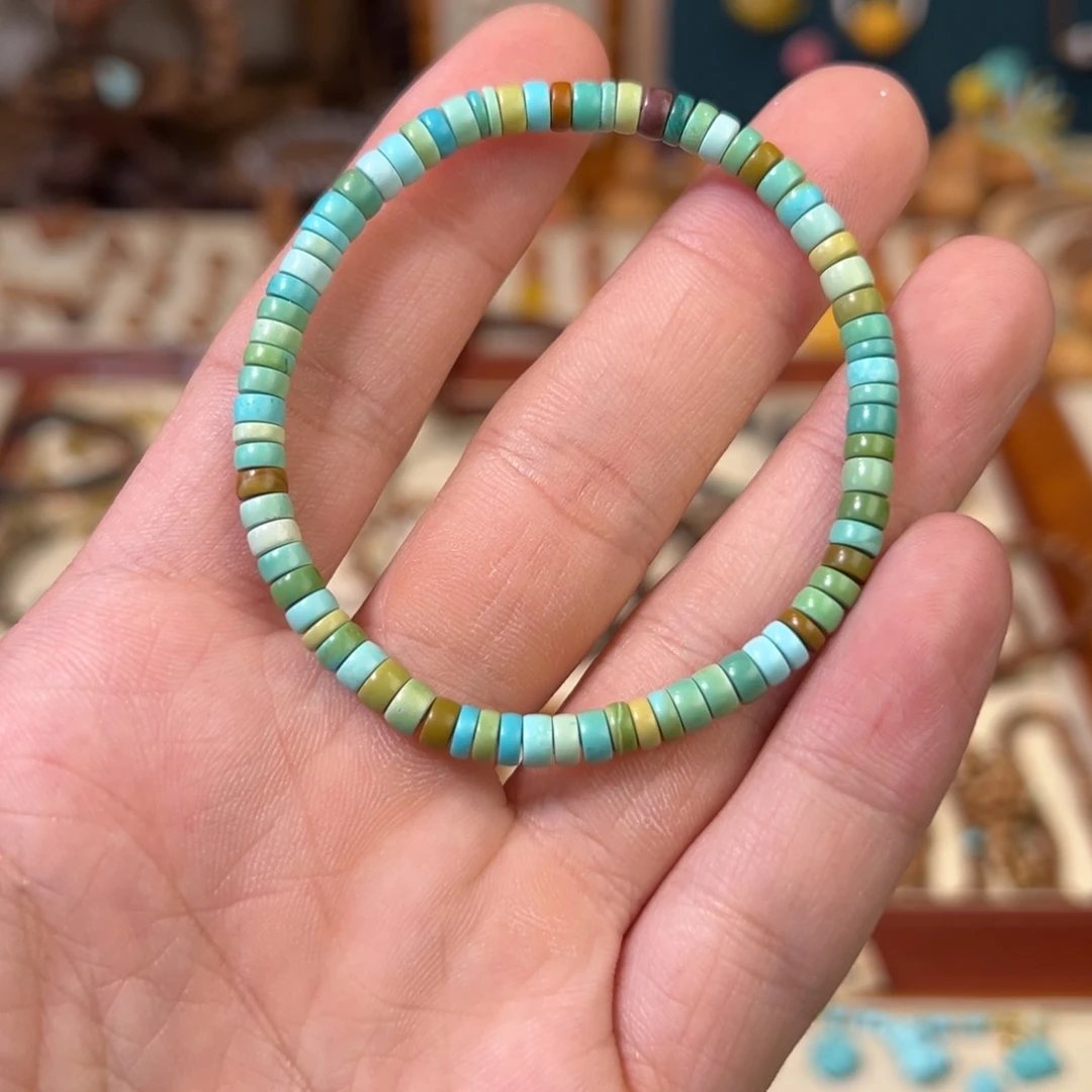 绿松石未镶嵌手串调色盘药片设计款