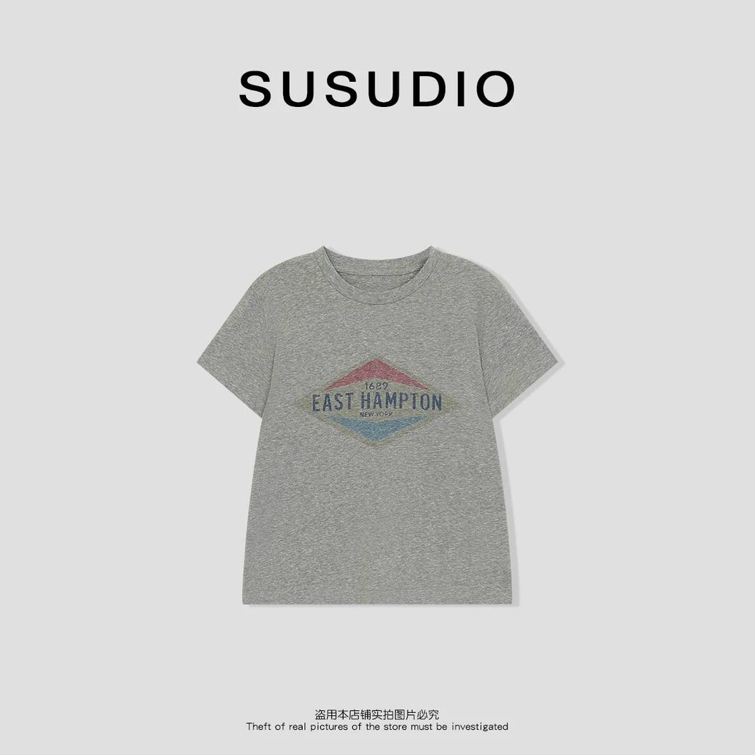 SUSUDIO  美式复古宽松慵懒风短袖T恤 10166