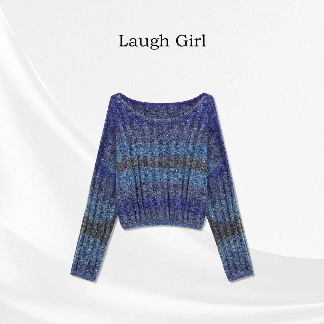 楚楚君 Laugh girl【人鱼公主】秋冬宽松渐变拼色细闪毛衣XL55100J