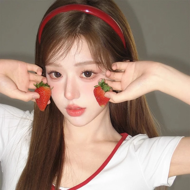 显白港风复古安可拉红色pu皮发箍女款法式洗脸头箍高级感洋气发卡