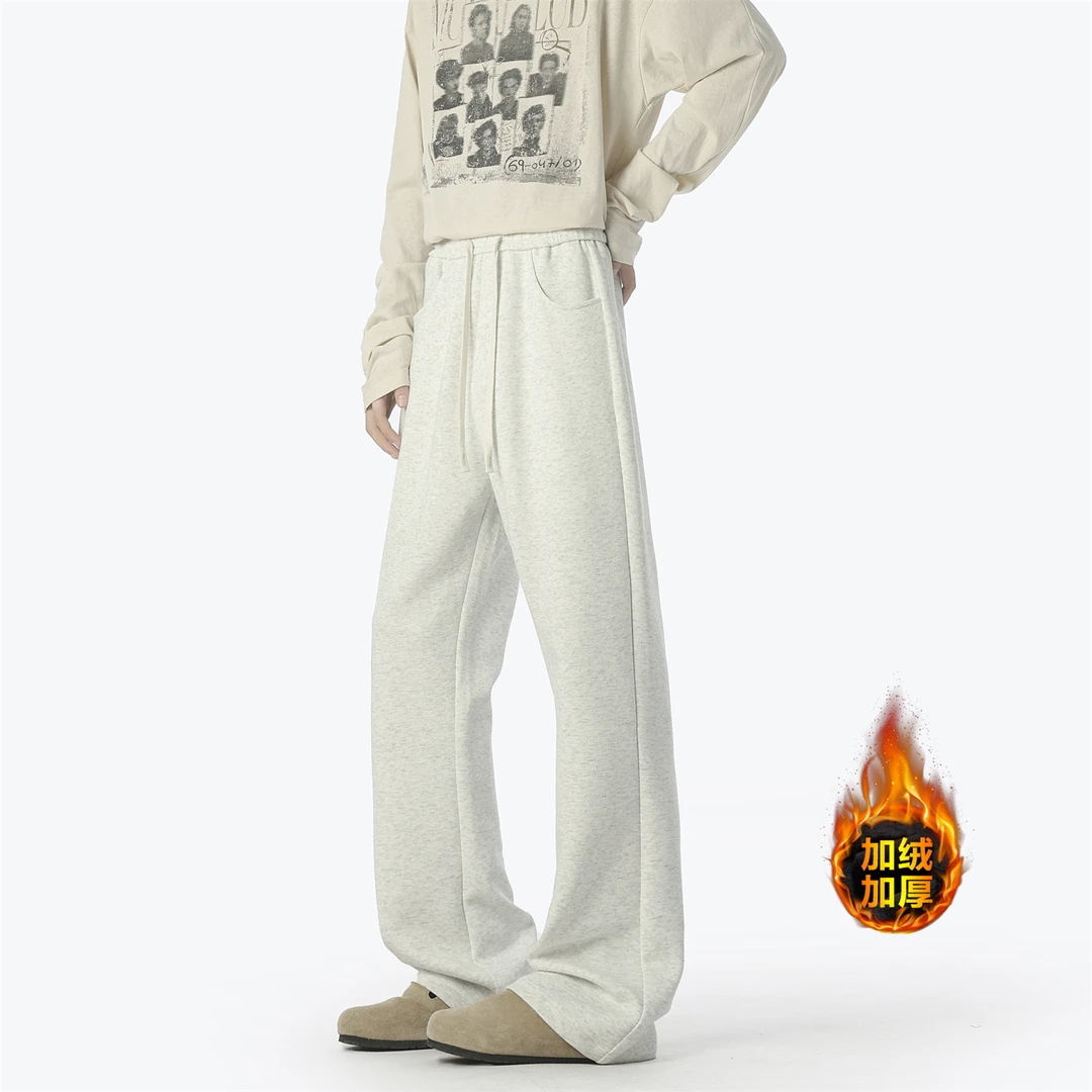 加绒加厚裤子男秋冬款宽松卫裤运动裤垂感直筒冬季男士休闲裤弯刀