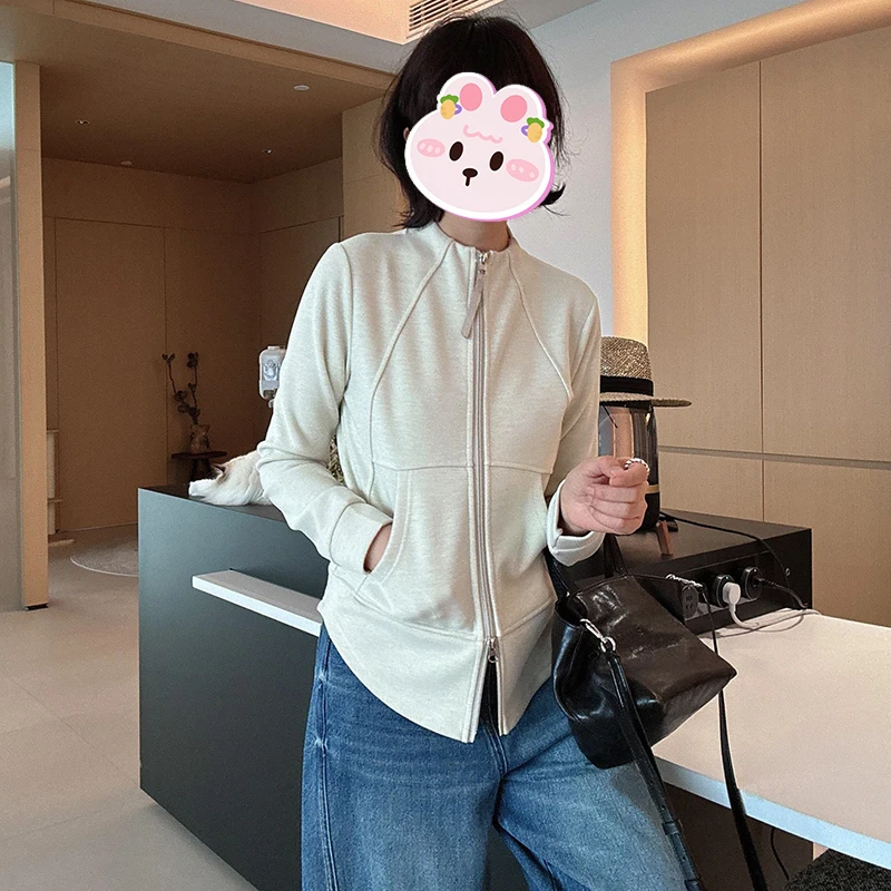 韩系休闲风卫衣外套女2025新款设计感拉链时尚修身正肩高级感上衣