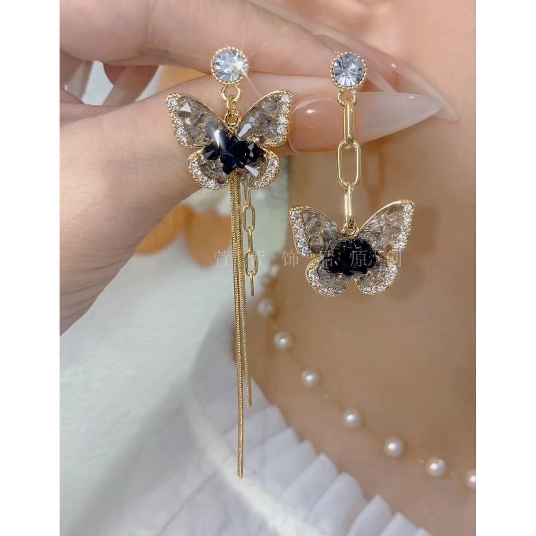 铜合金无非金属耳饰 AB版蝴蝶秋冬新款时尚气质百搭耳环0508