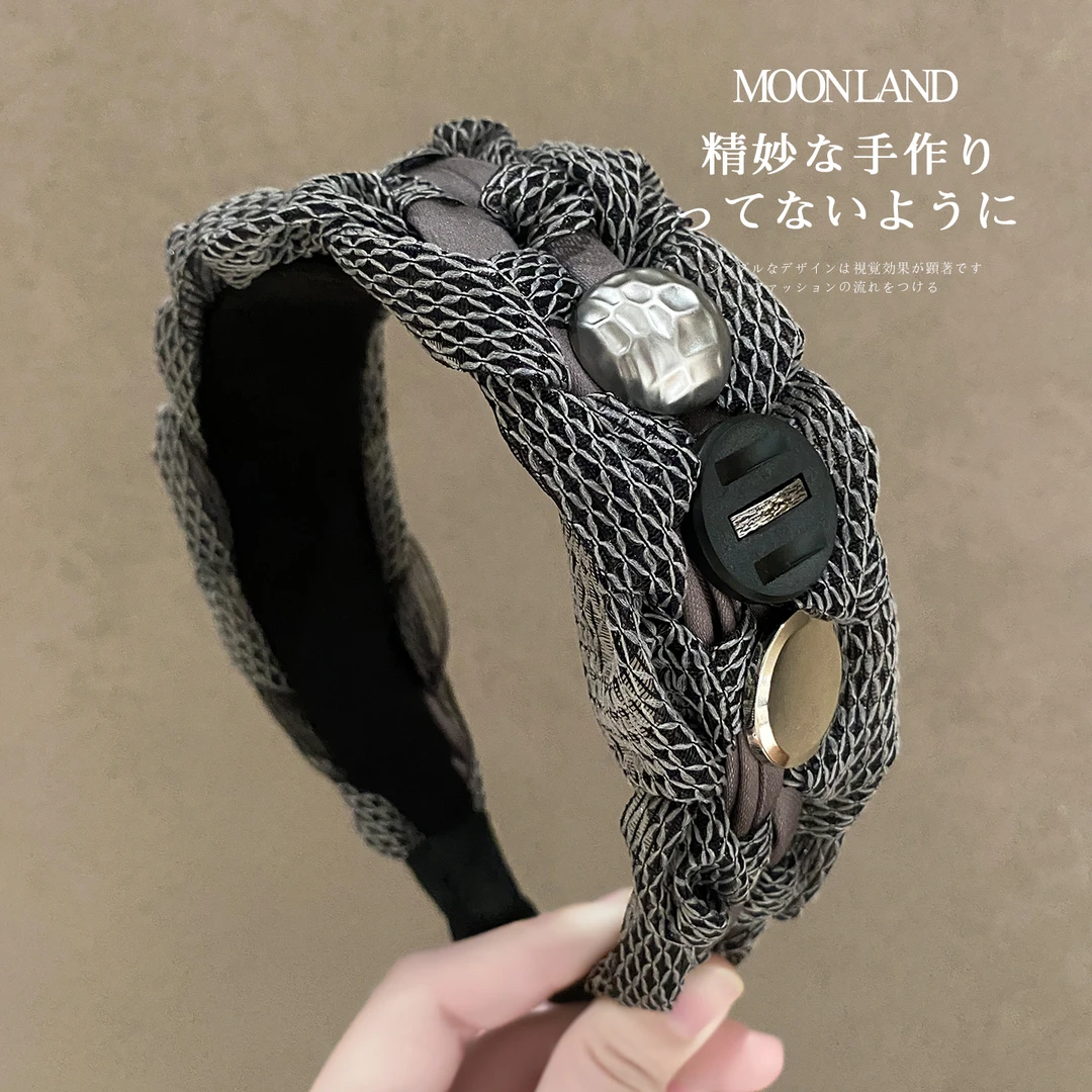 复古高颅顶编织发箍女2025新款日常外戴发卡洋气时尚宽边洗脸头箍