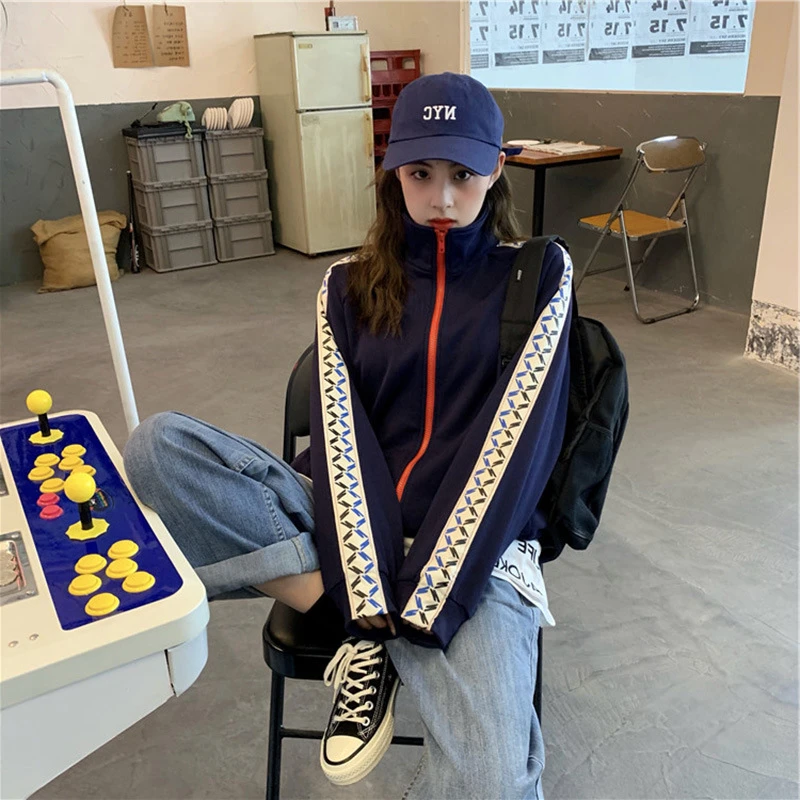 韩版设计感拼接卫衣女2025春秋季新款宽松大版棒球服外套拉链开衫