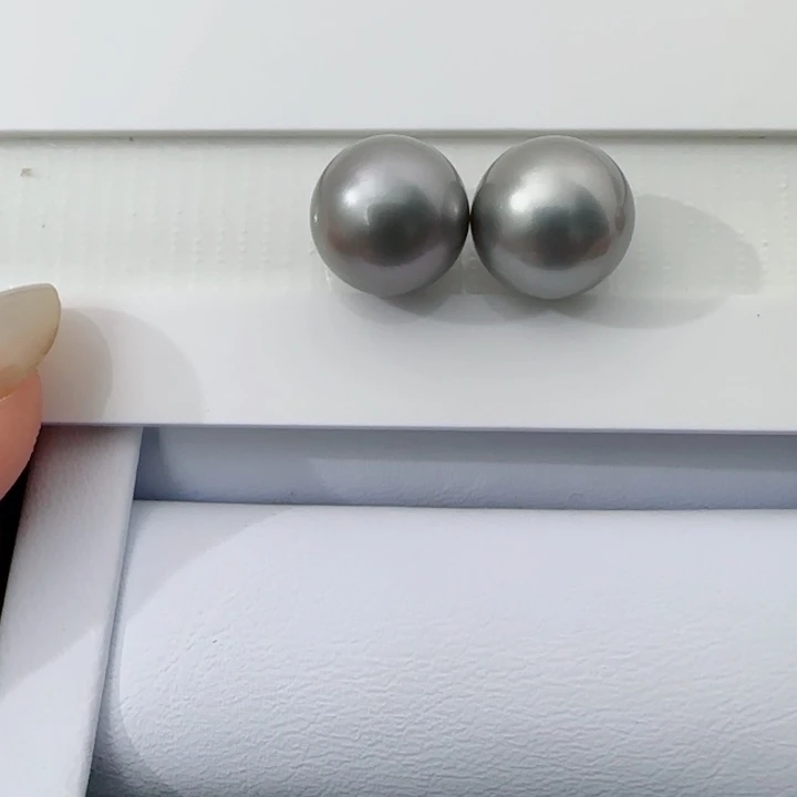 燕***子未镶嵌海水珍珠裸珠大溪地铂金灰对珠11-12