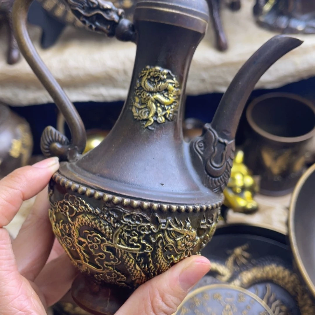 原矿风磨铜龙凤酒壶