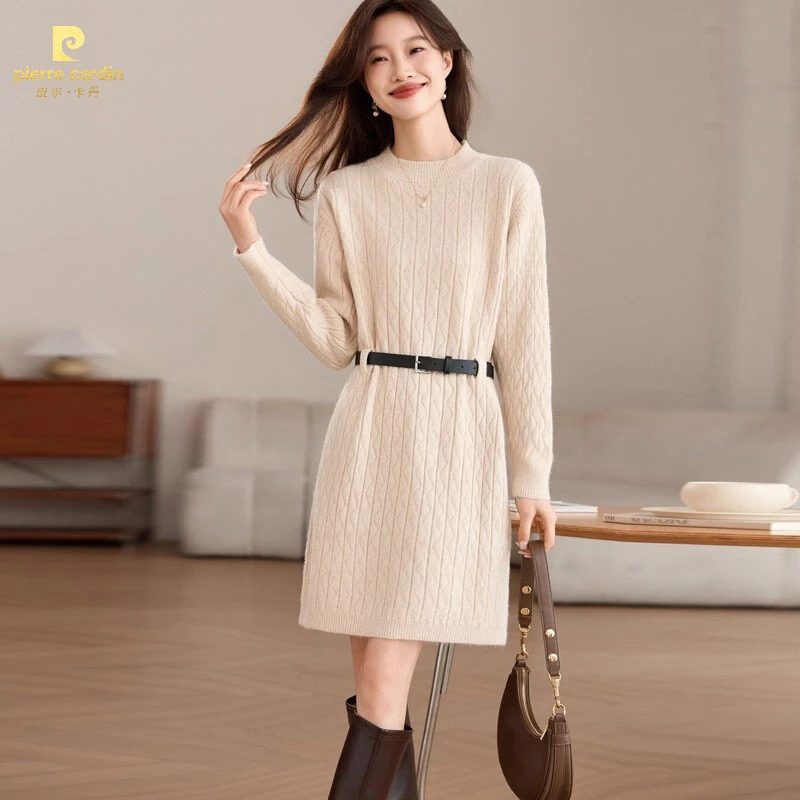 皮尔卡丹秋冬内搭连衣裙小个子内搭新款中长款毛衣打底时尚百搭千